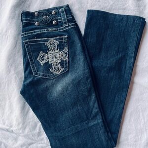 Miss Me Dark Blue Embellished Pocket Bootcut Jeans Sz 28